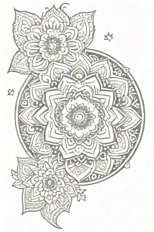 Mandala With Lotus And Indian Ornament