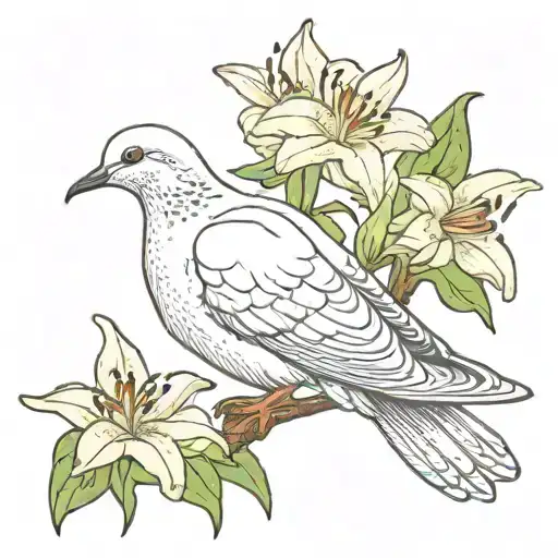 Dove With Lily Flowers