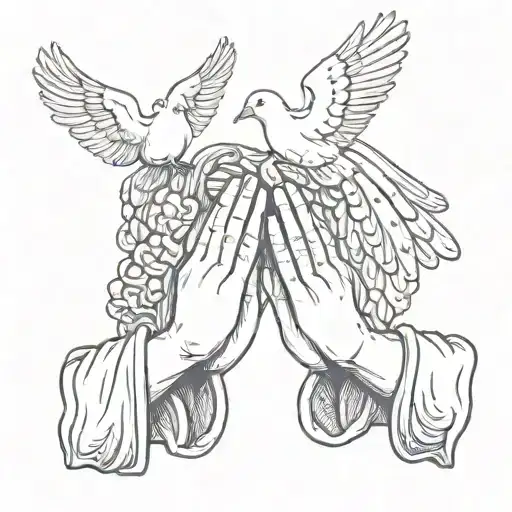 Praying Hands And Dove And Angel