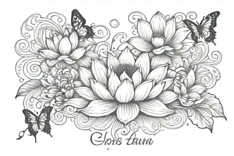 Lotus Flower And Butterfly And Name Written