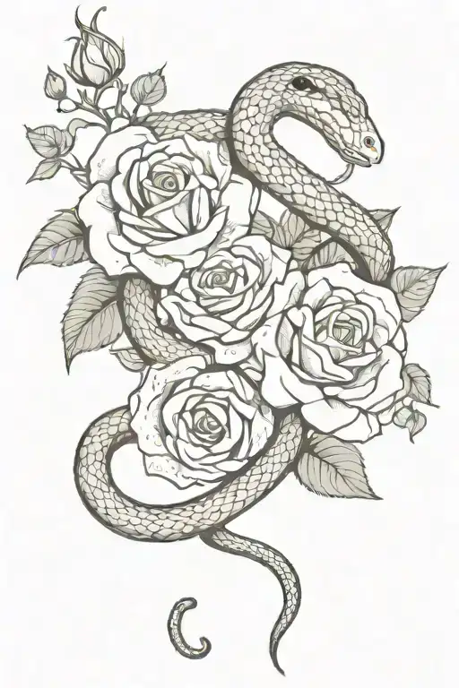 Snake And Roses Intertwined