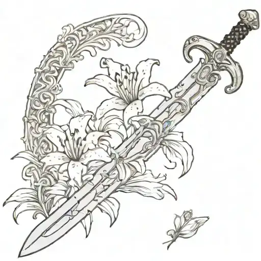 Sword With Lilies And Flower