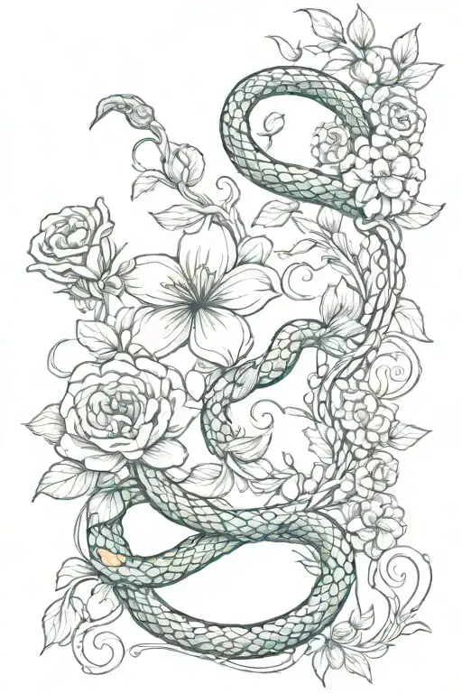 Flowers And Vines And Snake