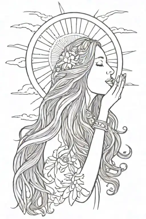 Lady With Long Hair Holding The Sun Up