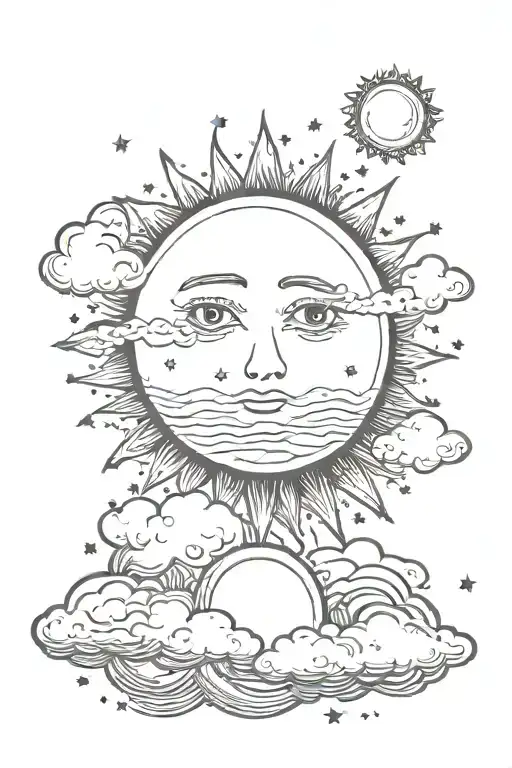 Sun With Clouds And Stars