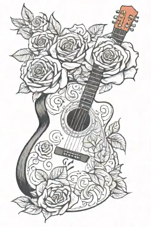 Half Red Rose Half Guitar And Paint Brushes