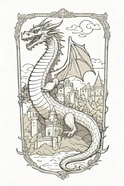 Dragon With Castle In The Backround