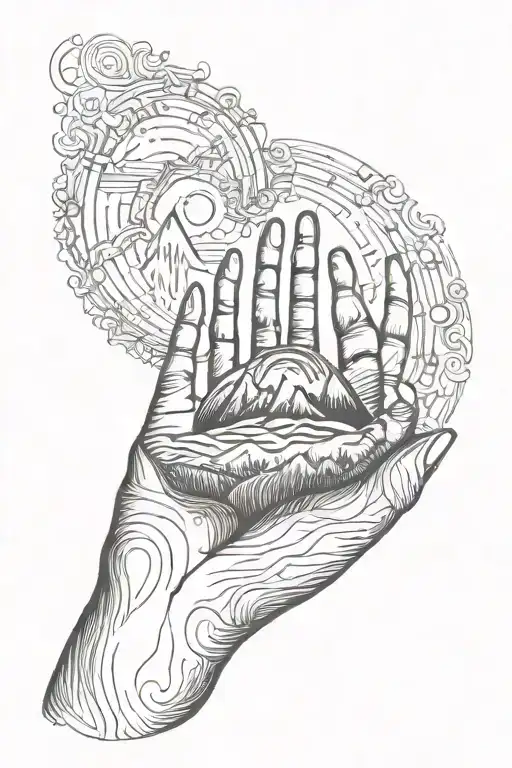 Mountain Sun Finger Print Music Travel Karma Symbol Intertwined