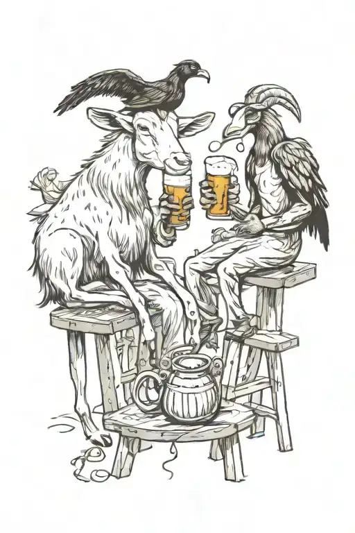 Goat And Crow Drinking Beer