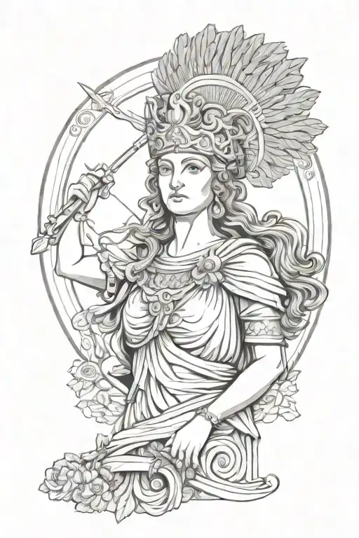 Athena Goddess With Toscana Background Black And White