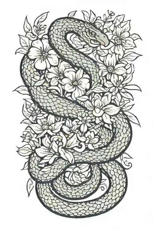 Snake And Flowers