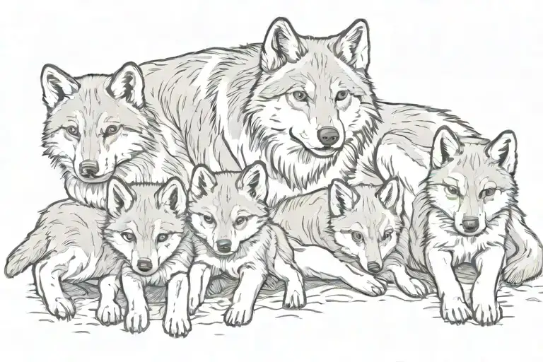 Momma Wolf 5 Pups