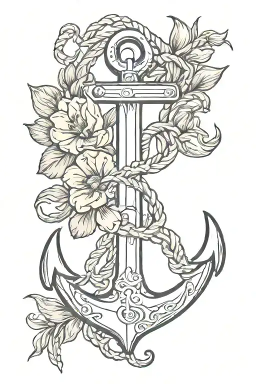 Anchor With Tulips Intertwined With Yin Yang Design