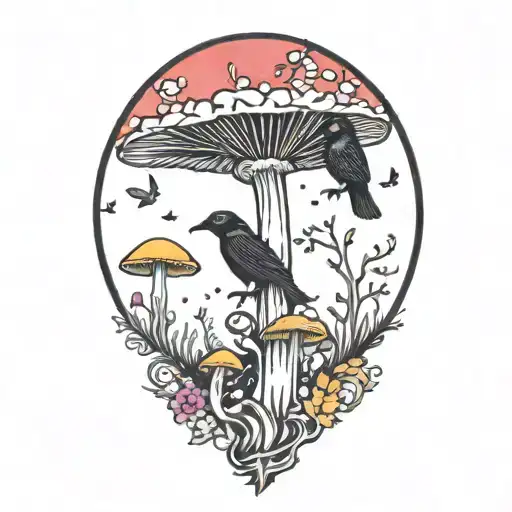 Colorful Mushroom With Ravens And Moon