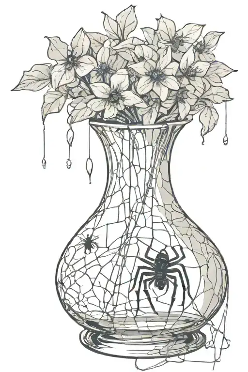 Broken Vase With A Spider And Web Hanging Underneath