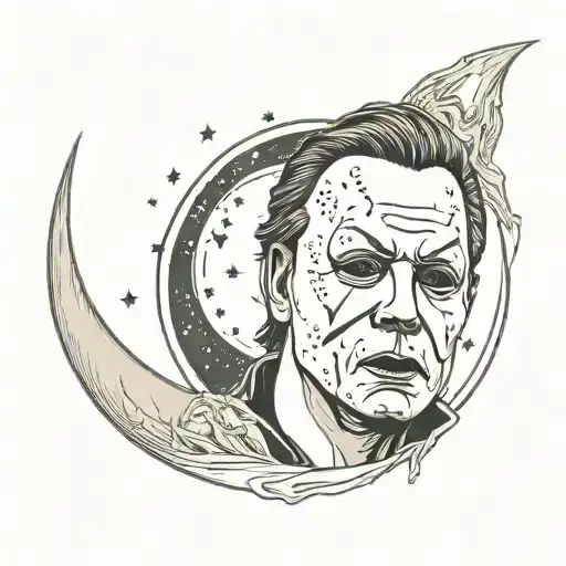 Michael Myers From Scary Movies Tattoo With A Crescent Moon