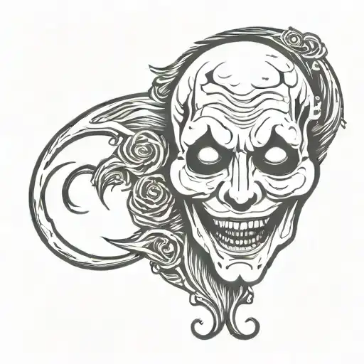 Ghost Face From Scary Movies Tattoo With A Crescent Moon