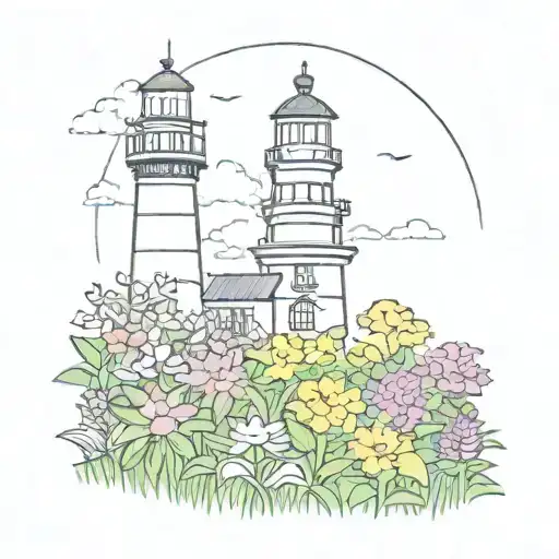 Flower Garden With A Lighthouse