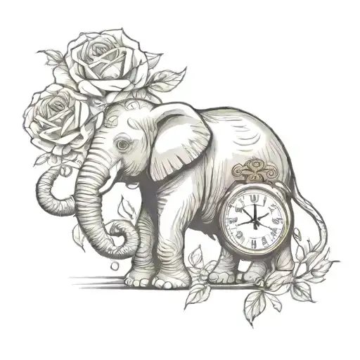 Elephant With Clock And Rose Wrapped