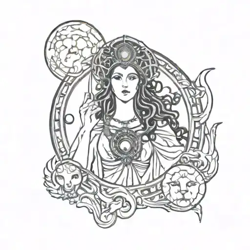 Goddess Hecate Goddess Of Magic With 3 Moon Surrounded