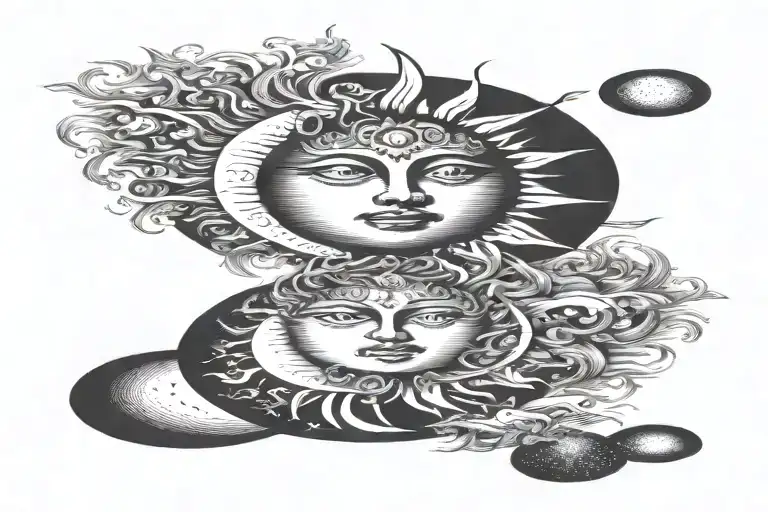 Sun And Moon Merging Together One Of Them