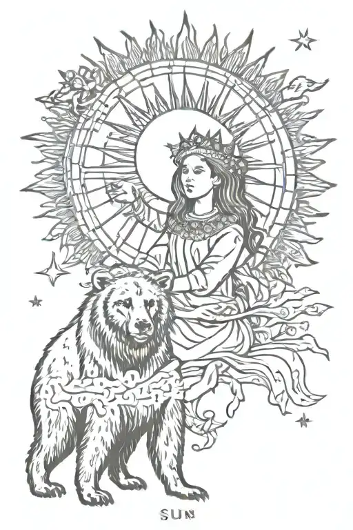 Sun Tarot Card With Anastasia Kid With Spirit Of Bear