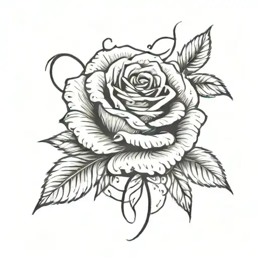 Line Tattoo With Rose And Name Written Vertically