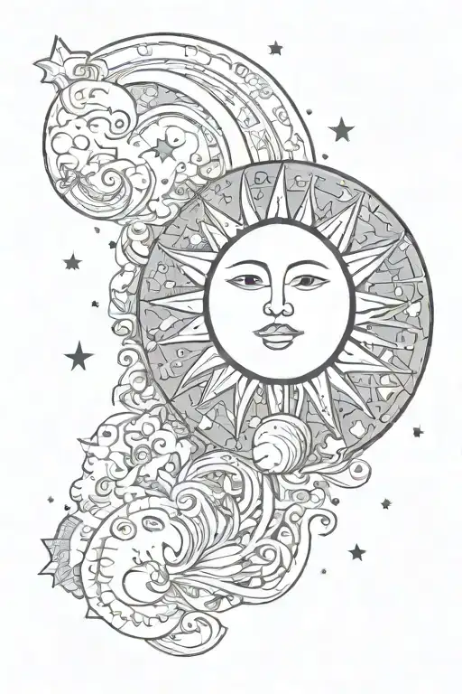 Sky Sun Moon Star Filled Sky