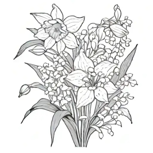Daffodils And Lily Of The Valley Minimalist In Black And White Fine Lines