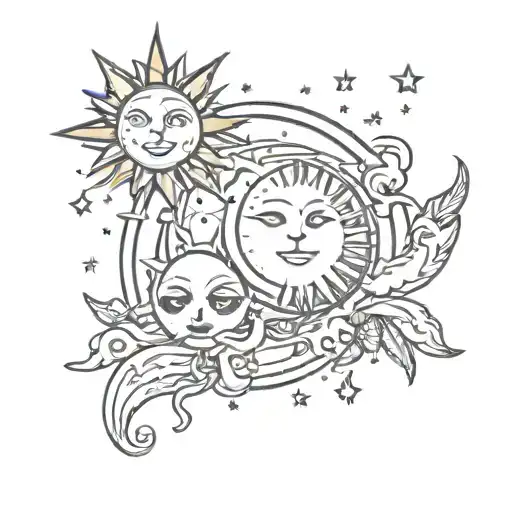 Sun And Moon Card Design Featuring