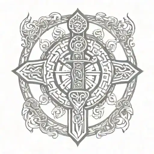 Mjolnir With Viking Compass Surrounded