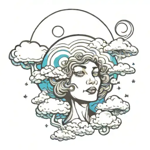 Moon Face Clouds Psychedelic Mushroom Trippy Classic Beautiful