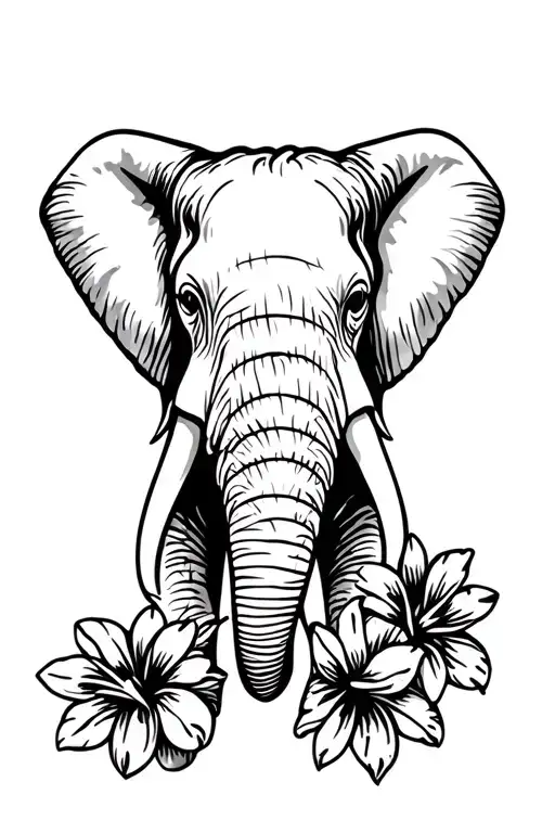Elephant Head With Hawaiian Flowers