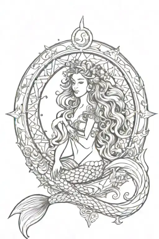 Mother Of Sun And Moon Combined With Mermaid Surrounded