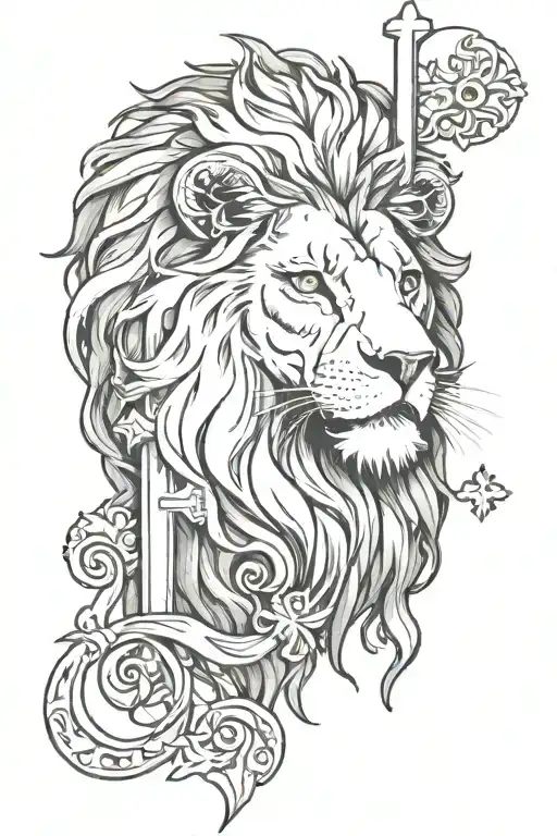 Dark Bkack Lion With Cross Art