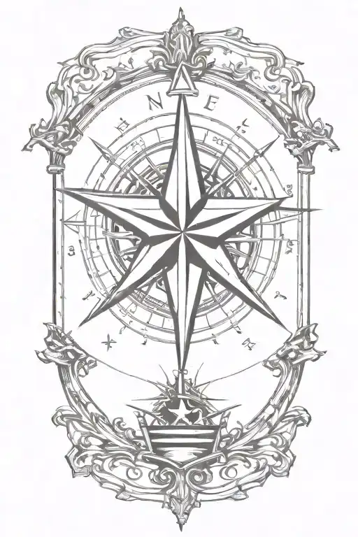 Nautical Star Compass With American Flag