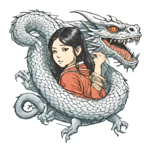 Asian Girl Wrapped By A Red Dragon