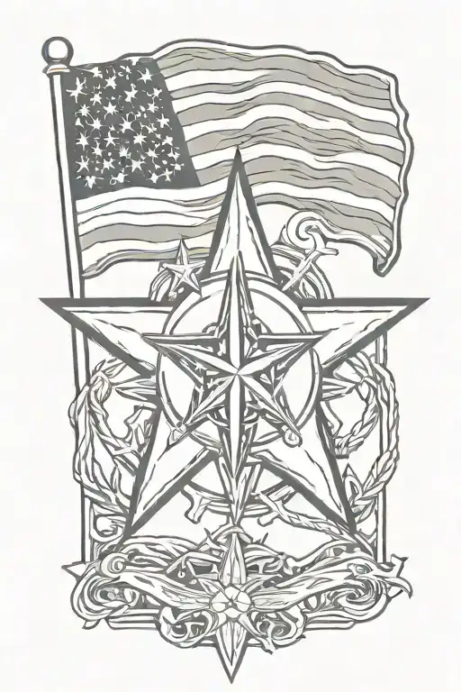 Navy Nautical Star With American Flag