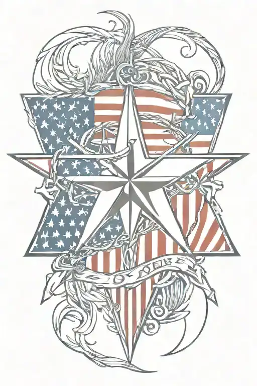 Navy Nautical Star With American Flag