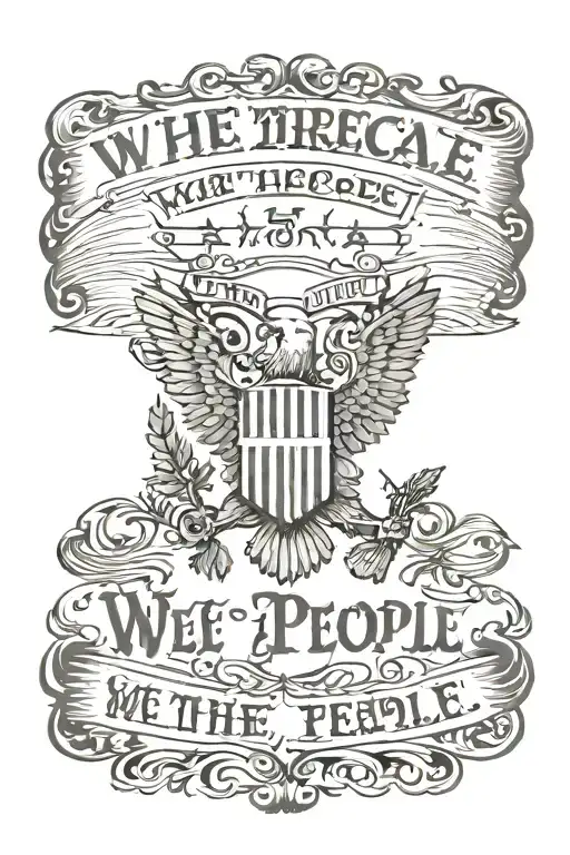 American Flag And We The People Written On It In Old English Script