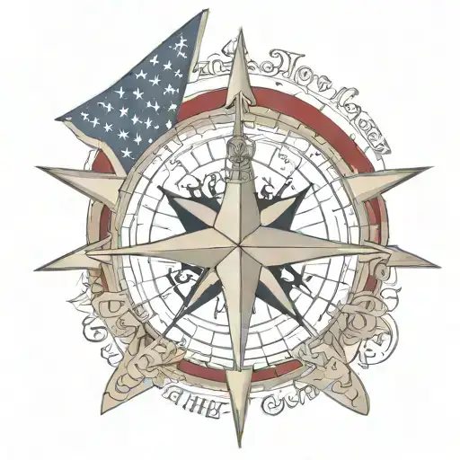Nautical Star Compass With American Flag And We The People In Old English Script