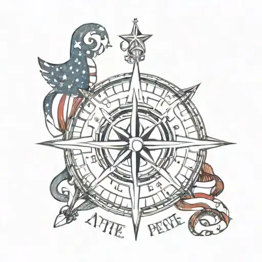Nautical Star Compass With American Flag And We The People In Old English Script