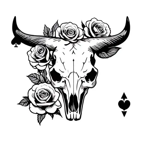 Aces Card And Bull Skull With Roses