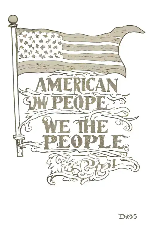 American Flag And We The People Written On It In Old English Script