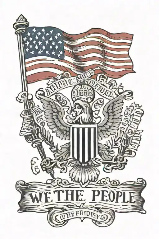 American Flag And We The People Written On It In Old English Script