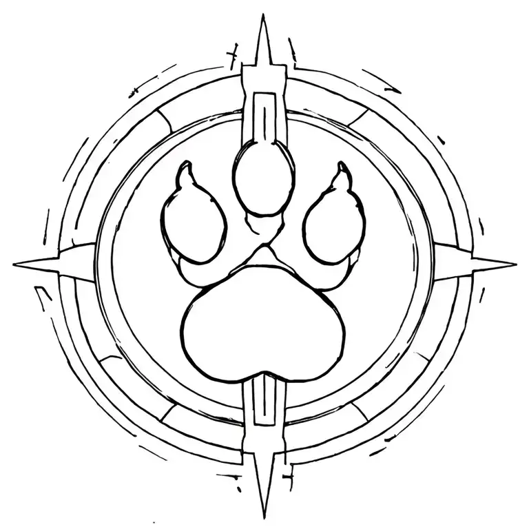 Dog Paw Print Inside Compass