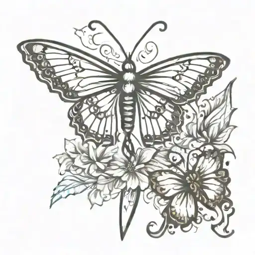 A Tattoo With A Dagger And A Butterfly With Burnt Wings