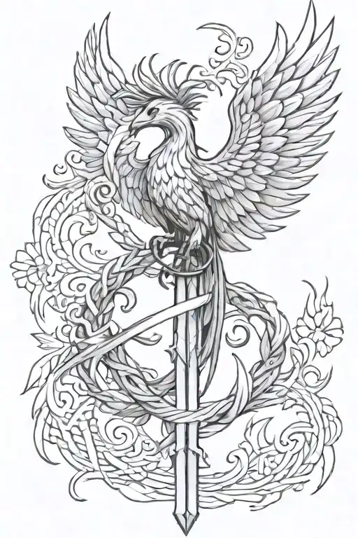 Phoenix Around Sword Intertwined