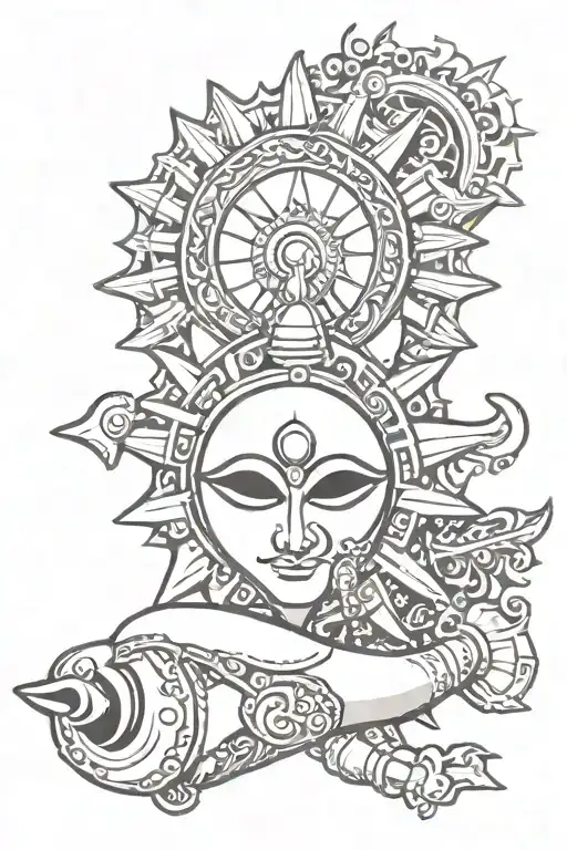 Sun With Trishul Embedded In Conch