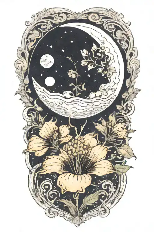 An Anatomically Correct Illustration Of A Flower Growing On A Planet With A Moon In The Background